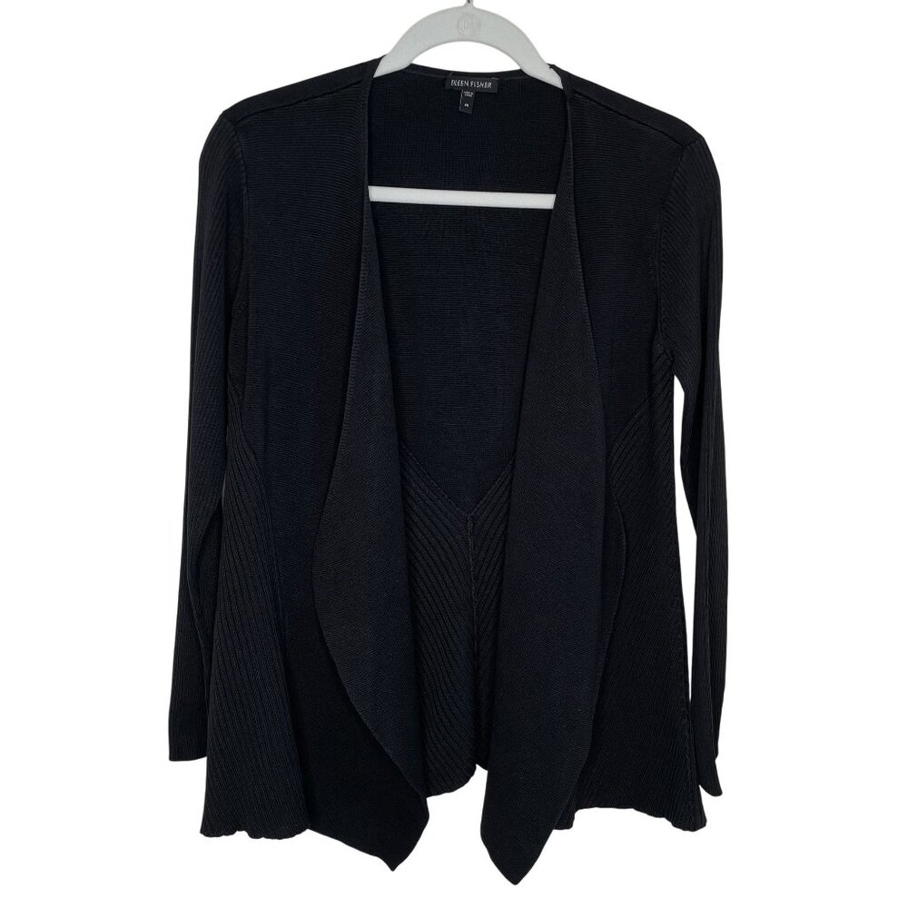 Eileen Fisher Silk Blend Open Front Ribbed Cardigan, M